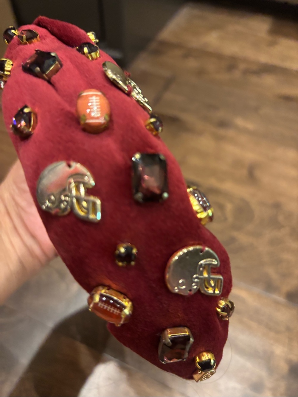 Brianna Cannon Embellished Burgundy Headband with Football and Jewel Accents - Picture 2 of 6